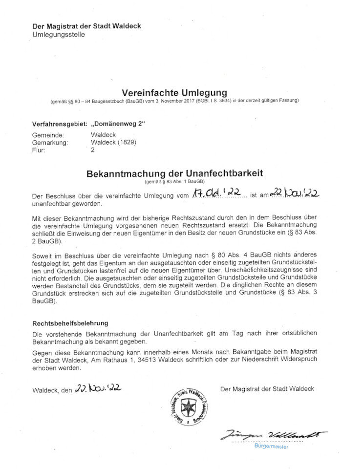 Vereinfachte Umlegung Domänenweg