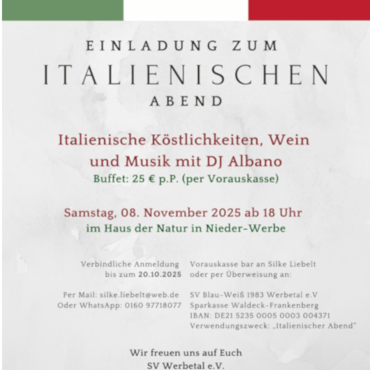 Einladung zum italienischen Abend